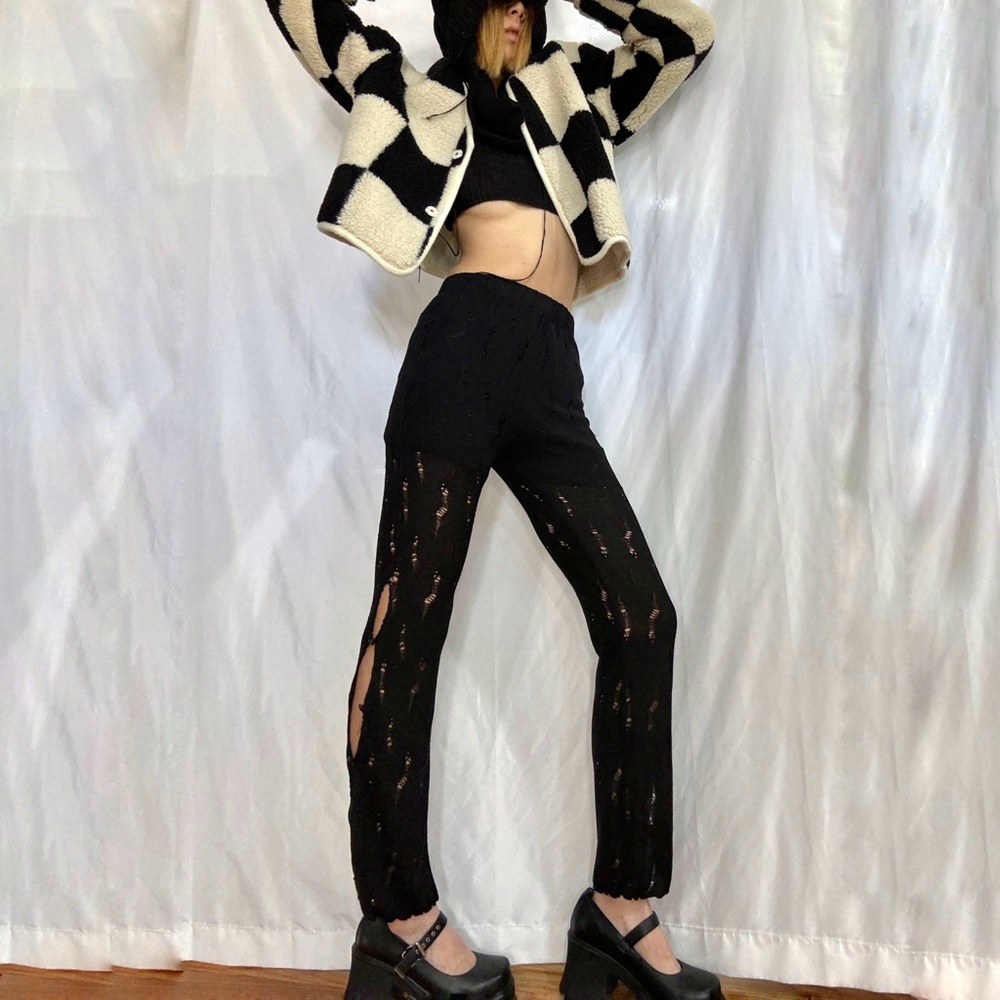 The Source Unknown Diagonal Button Loose Knit Pan… - image 4